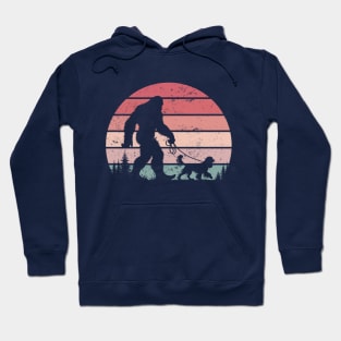 Bigfoot Walking Cavalier King Charles Spaniel Dog Vintage Sunset Dog Lover Hoodie